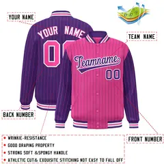 Pink Purple Pinstripe Raglan Varsity Letterman Baseball Jacket 2
