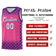 Pink Purple Plaid Basketball Jersey for Teams 2