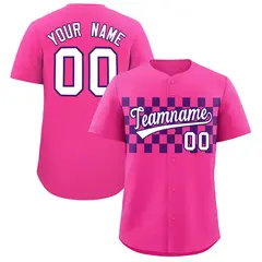 Pink Purple Plaid Fashion Authentic Baseball Jersey 1