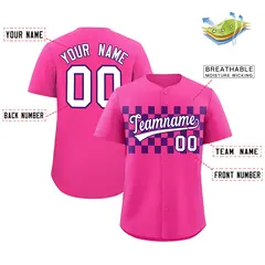 Pink Purple Plaid Fashion Authentic Baseball Jersey 2