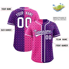 Pink Purple Plaid Split Authentic Baseball Jersey 2