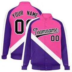 Pink Purple Raglan Sleeves Varsity Full-Snap Letterman Jacket