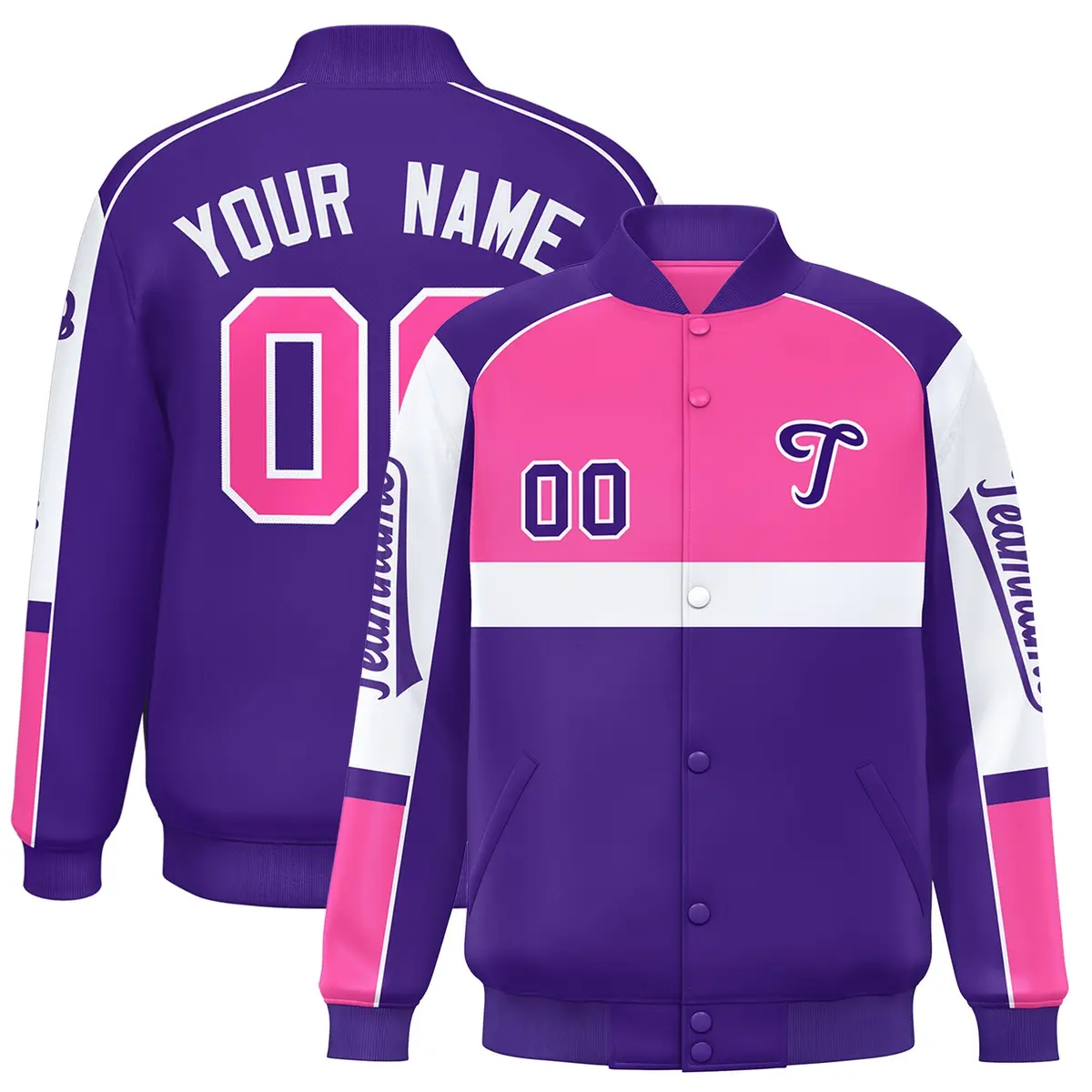 Pink Purple Raglan Sleeves Varsity Letterman Jacket