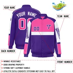 Pink Purple Raglan Sleeves Varsity Letterman Jacket 2