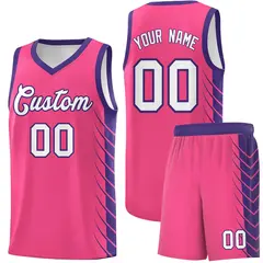 Pink Purple Side Symmetrical Line Pattern Basketball Jersey