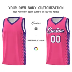 Pink Purple Side Symmetrical Line Pattern Basketball Jersey 3