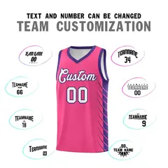 Pink Purple Side Symmetrical Line Pattern Basketball Jersey 4