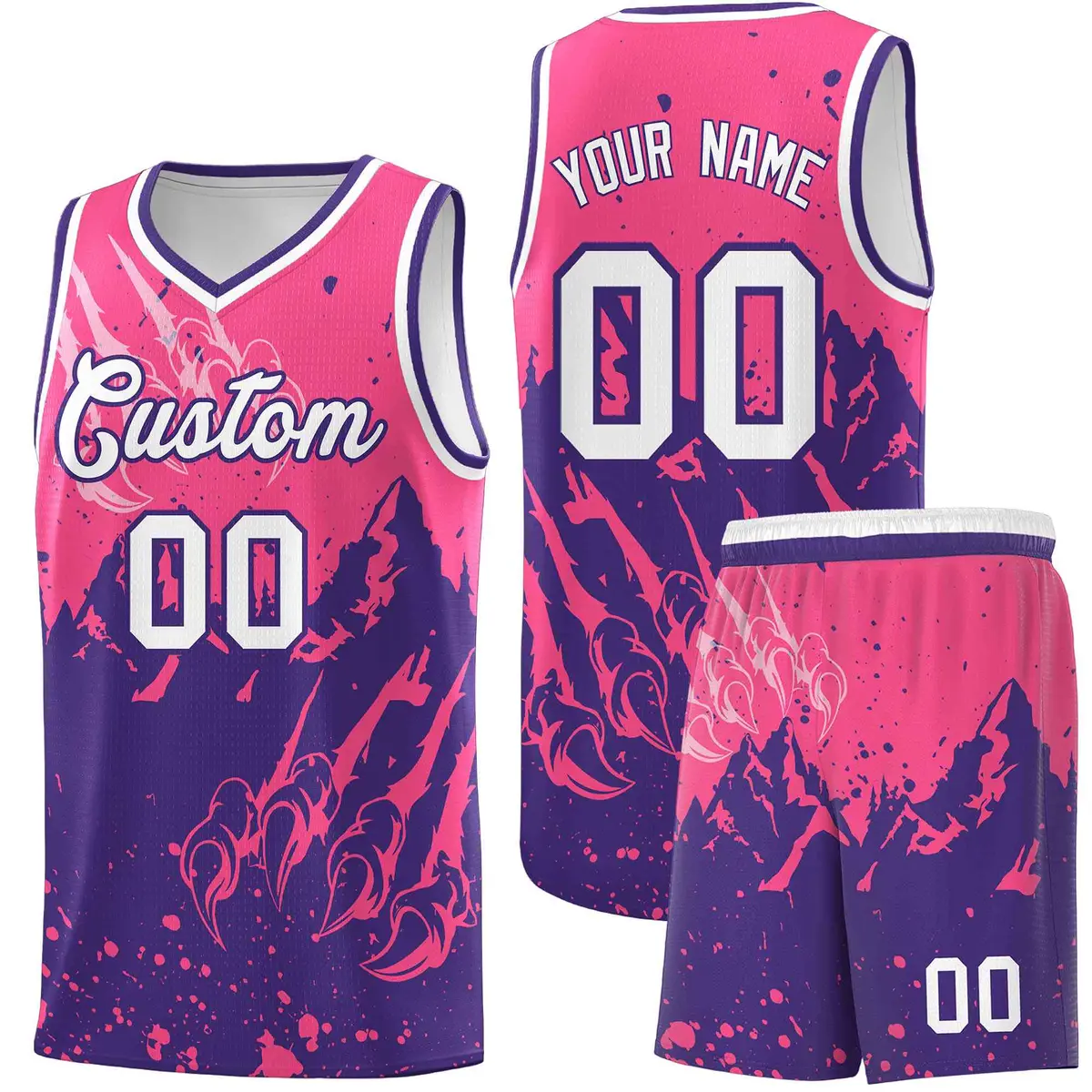 Pink Purple Snow Mountain Beast Pattern Basketball Jersey