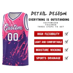 Pink Purple Snow Mountain Beast Pattern Basketball Jersey 2