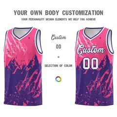 Pink Purple Snow Mountain Beast Pattern Basketball Jersey 3