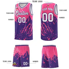 Pink Purple Snow Mountain Beast Pattern Basketball Jersey 5