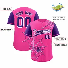 Pink Purple Spider Web Raglan Sleeves Baseball Jersey 2