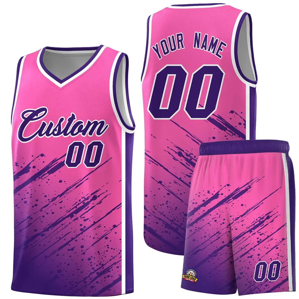 Pink Purple Splash Basketball Uniforms for School
