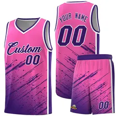 Pink Purple Splash Basketball Uniforms for School 1