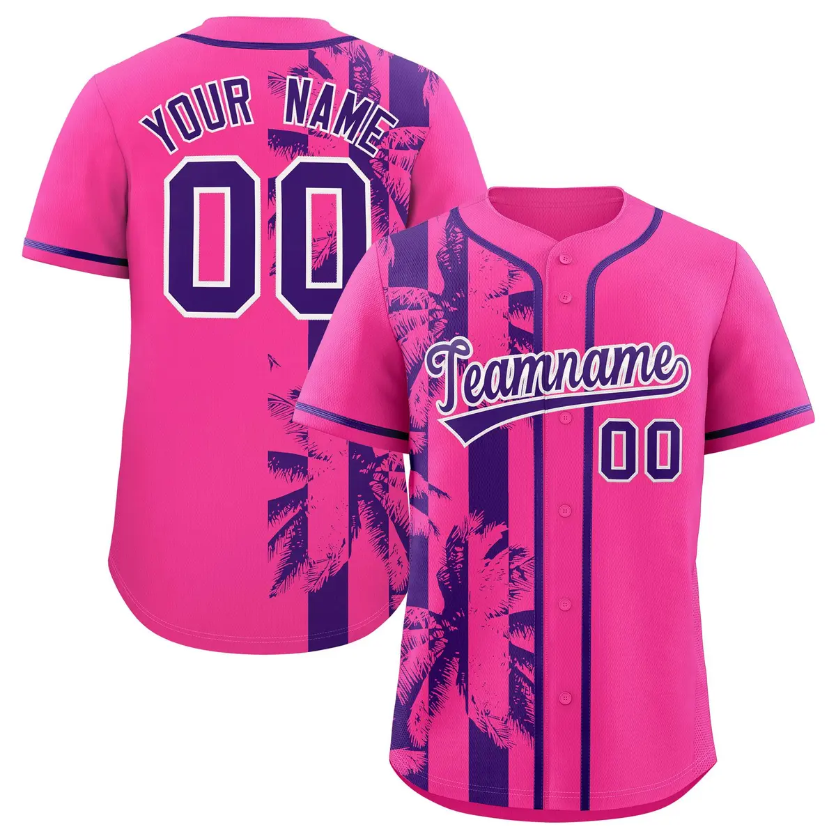 Pink Purple Split Coconut Tree Baseball Jersey