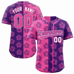 Pink Purple Split Flower Graffiti Authentic Baseball Jersey 1