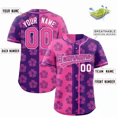 Pink Purple Split Flower Graffiti Authentic Baseball Jersey 2