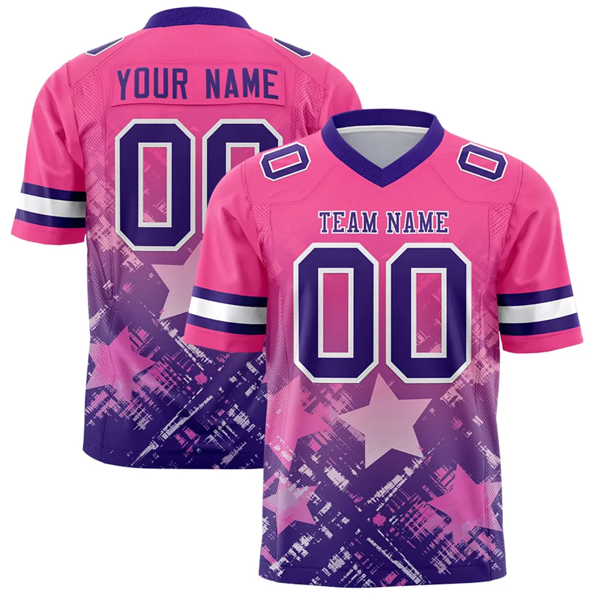Pink Purple Star Gradient Flag Football Jersey