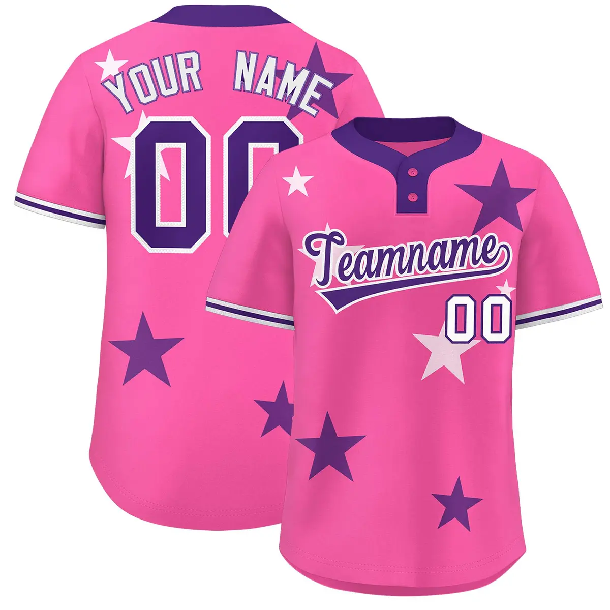 Pink Purple Star Graffiti Two-Button Baseball Jersey