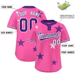 Pink Purple Star Graffiti Two-Button Baseball Jersey 2