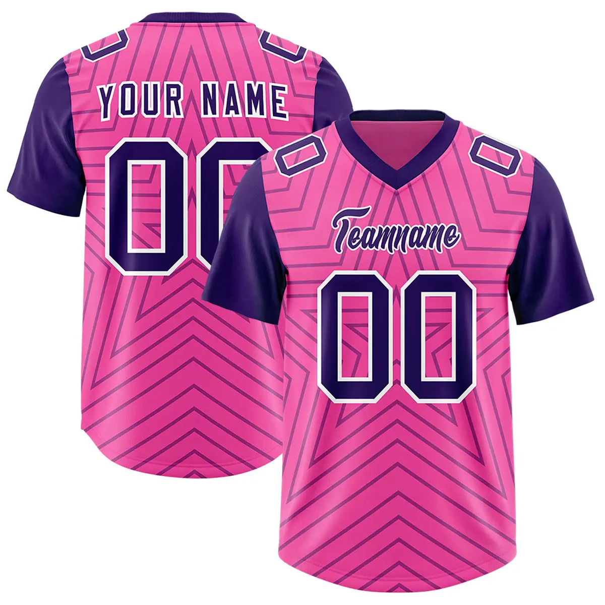 Pink Purple Star Pattern Raglan Sleeves Football Jersey