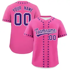 Pink Purple Star Ribbing Authentic Baseball Jersey 1