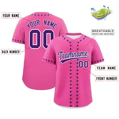 Pink Purple Star Ribbing Authentic Baseball Jersey 2