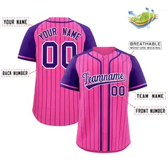 Pink Purple Stripe Raglan Sleeves Fashion Baseball Jersey 2