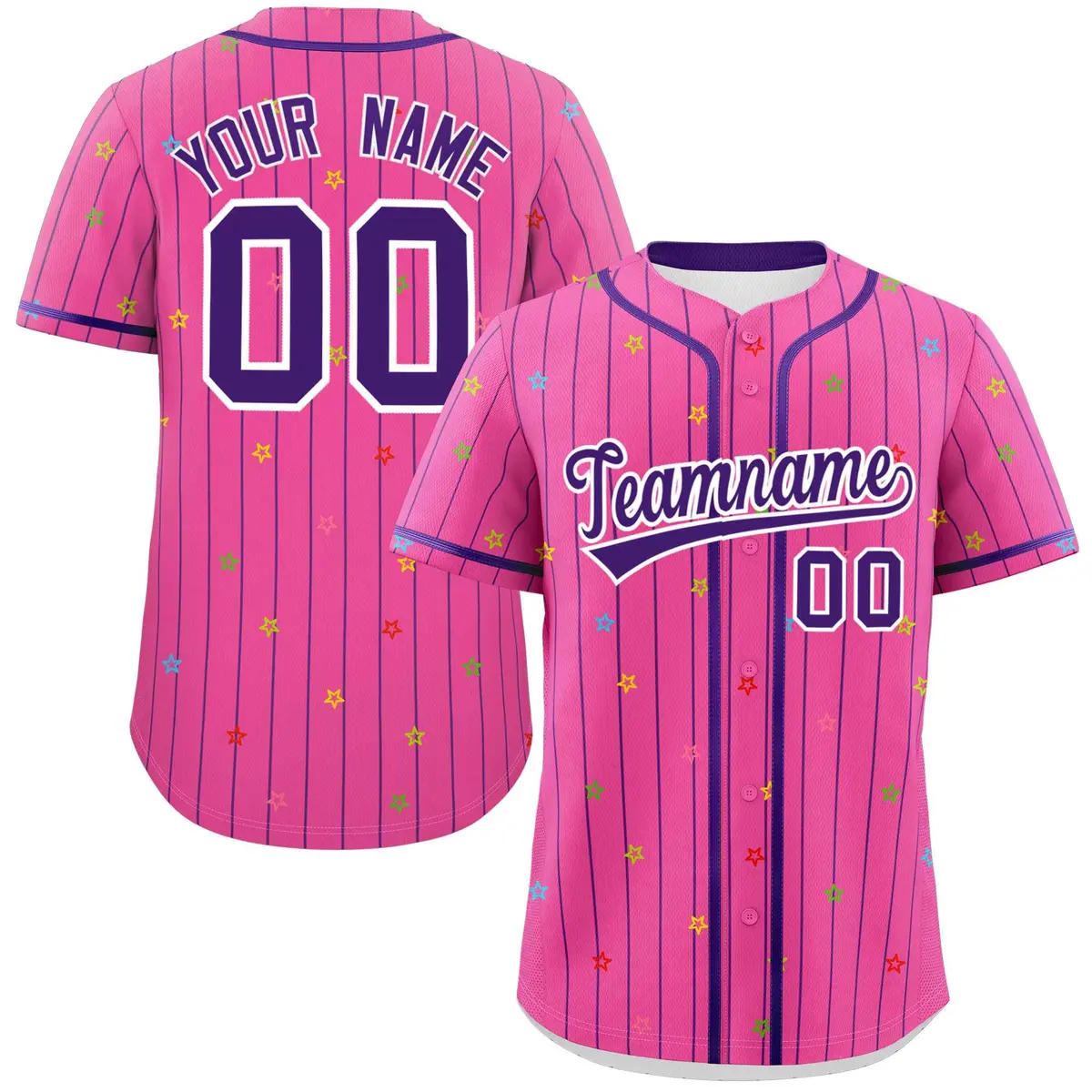 Pink Purple Stripe Star Pattern Authentic Baseball Jersey