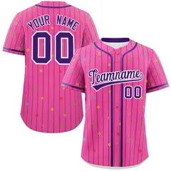 Pink Purple Stripe Star Pattern Authentic Baseball Jersey 1