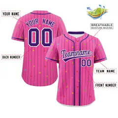 Pink Purple Stripe Star Pattern Authentic Baseball Jersey 2