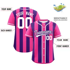 Pink Purple Thick Stripe Authentic Baseball Jersey 2