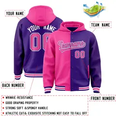Pink Purple Two Tone Split Varsity Letterman Jacket Hoodie 4