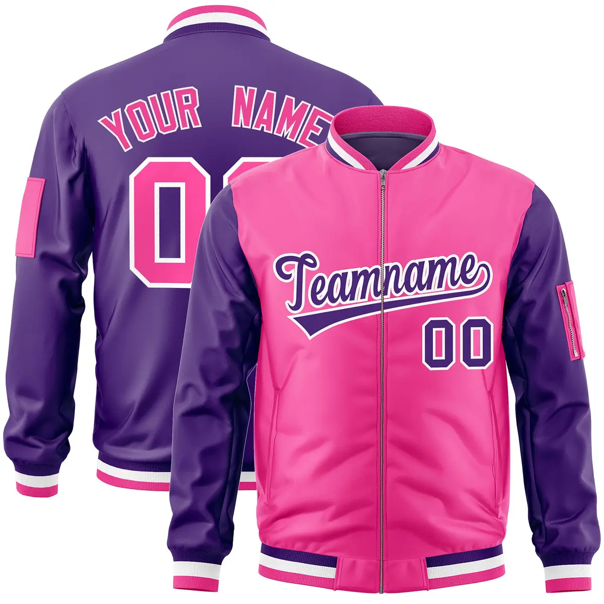 Pink Purple Two-Tone Varsity Letterman Bomber Jacket