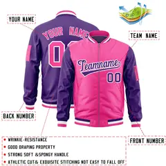 Pink Purple Two-Tone Varsity Letterman Bomber Jacket 2