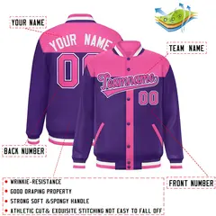 Pink Purple Varsity Baseball Color Block Bomber Jacket 2
