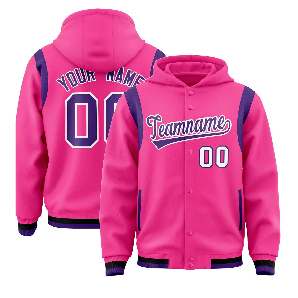 Pink Purple Varsity Letterman Color Block Hoodie Jacket