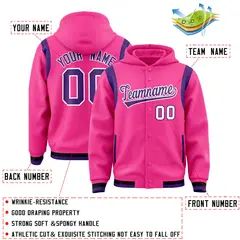 Pink Purple Varsity Letterman Color Block Hoodie Jacket 4