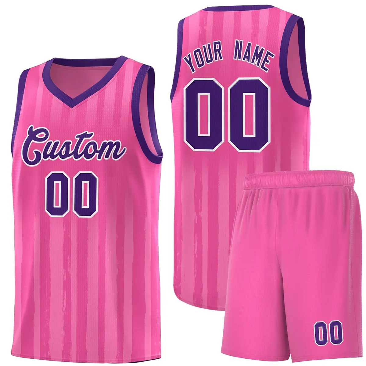Pink Purple Vertical Stripe Team Basketball Jersey