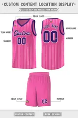 Pink Purple Vertical Stripe Team Basketball Jersey 2