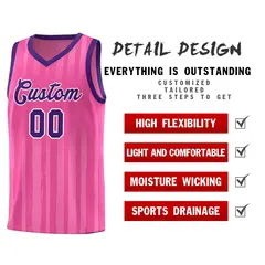 Pink Purple Vertical Stripe Team Basketball Jersey 4