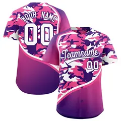 Pink Purple White Camo Gradient Fashion Baseball Jersey 1