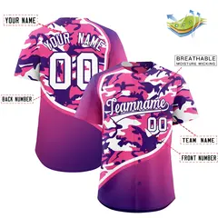 Pink Purple White Camo Gradient Fashion Baseball Jersey 2