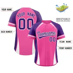 Pink Purple-White Color Block Authentic Baseball Jersey 2