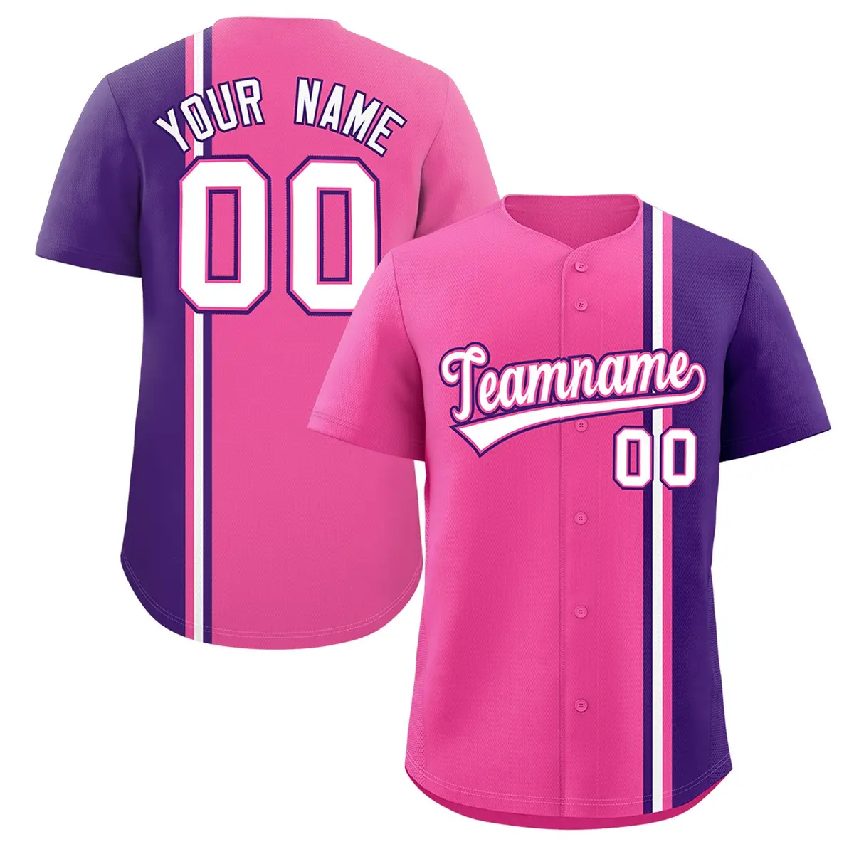 Pink Purple-White Color Block Authentic Baseball Jersey