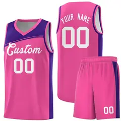 Pink Purple-White Color Block Basketball Team Jersey