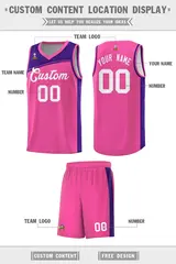Pink Purple-White Color Block Basketball Team Jersey 2