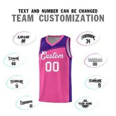 Pink Purple-White Color Block Basketball Team Jersey 3