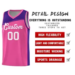 Pink Purple-White Color Block Basketball Team Jersey 4
