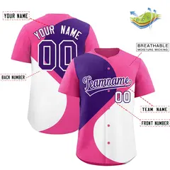 Pink Purple-White Color Block Half Heart Baseball Jersey 2